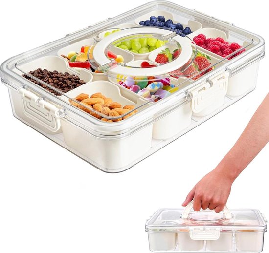 Snackbox met 5 vakken, 360 graden draaibaar, snackkom, 25 cm
