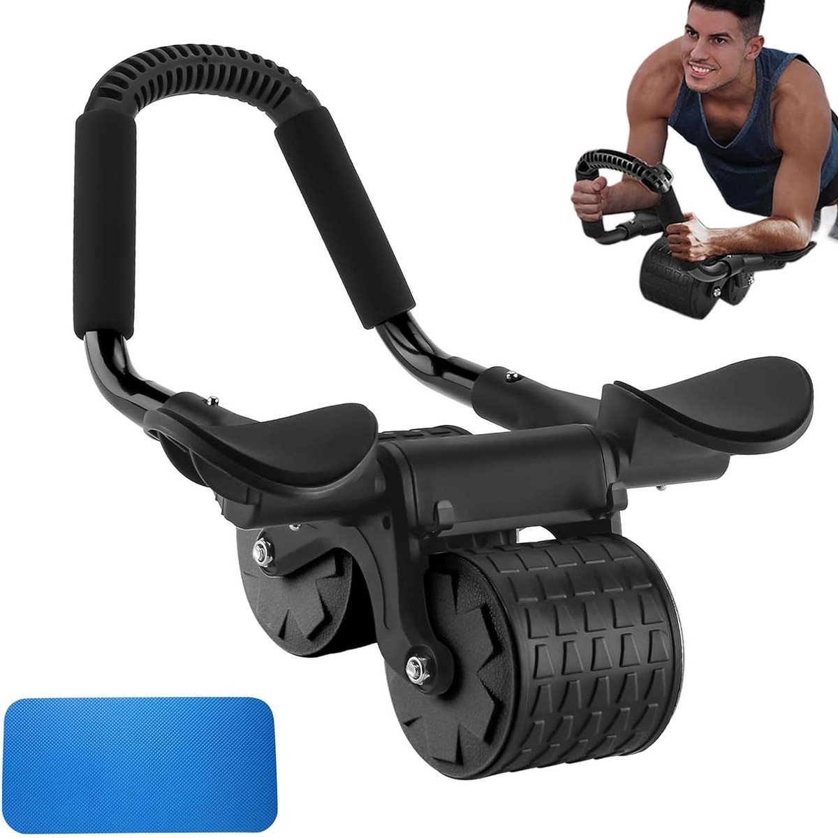 Automatische Rebound Buikroller 2-in-1 Buiktrainer Plank - Met Elleboogsteun - Thuis Fitnessapparatuur - Zwart.