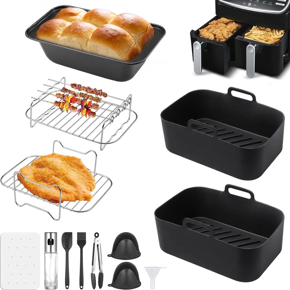 12 stuks Siliconen Air Fryer Liners - Airfryer Racks - Voor Ninja AF400UK AF451UK T17088 - Broodpan Ei Mallen - Geschikt voor magnetrons, ovens en koelkasten