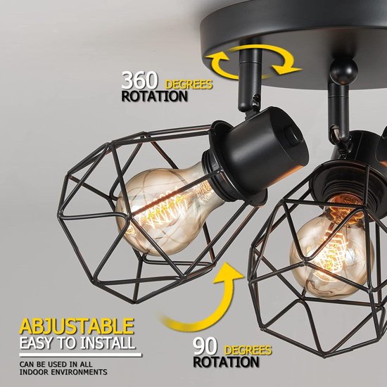 Industriële Plafondlamp Retro Mengjay Industriële Plafondlamp - Retro Design, E27 Fitting, Zwart | Vintage Verlichting Voor Huis & Café Zwarte Metalen Lampenkap