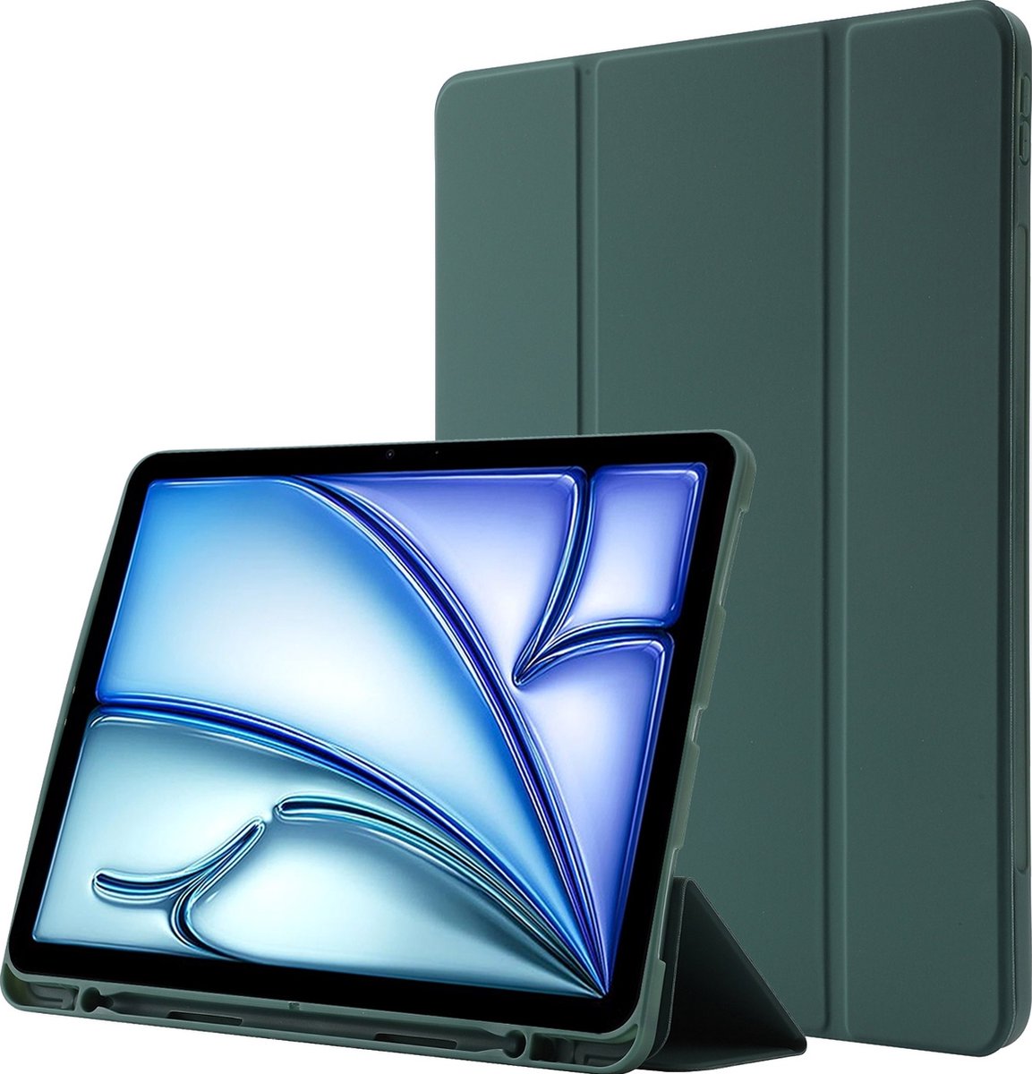 Mobigear Tablethoes geschikt voor Apple iPad Air 11 Inch (2024) Hoes | Mobigear Tri-Fold Gel Bookcase + Stylus Houder - Groen
