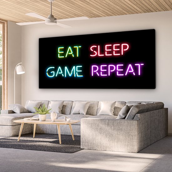 Canvas - Gaming poster - Gamen - Led - Neon - Verlichting - Game - Canvas schilderij - Kamer decoratie - 160x80 cm - Gaming room - Game Kamer