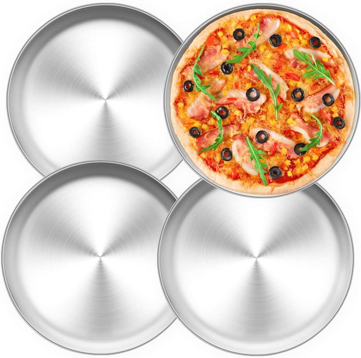 Pizzaplaat set van 4 roestvrij staal - rond - pizzavorm voor het bakken - gezond en duurzaam - diameter 26 cm - vaatwasmachinebestendig