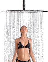 16 inch regendouche, douchekop roestvrij staal, plafonddouche, regendouche, anti-kalk-sproeiers, douchekop, waterval, vierkante regendouchekop, chroom, 40 x 40 cm