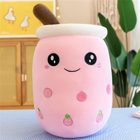 Foto: Bubble tea knuffeldier cartoon pluche poppen grappige melkkop theekop zachte pop theekop kussen kinderspeelgoed verjaardagscadeau 24 cm aardbeien 1