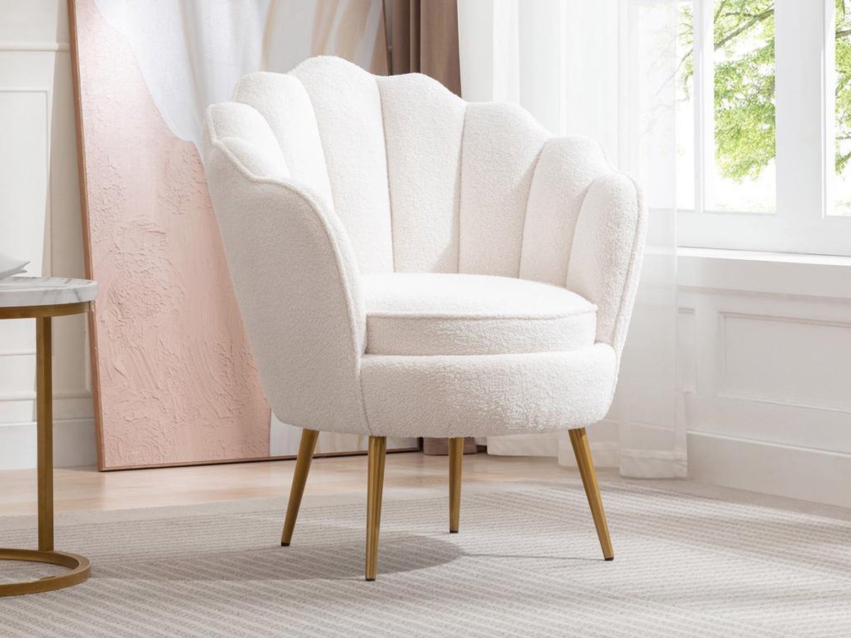 Vente-unique Schelpvormige fauteuil van witte boucléstof LALEA