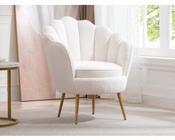 Vente-unique Schelpvormige fauteuil van witte boucléstof LALEA