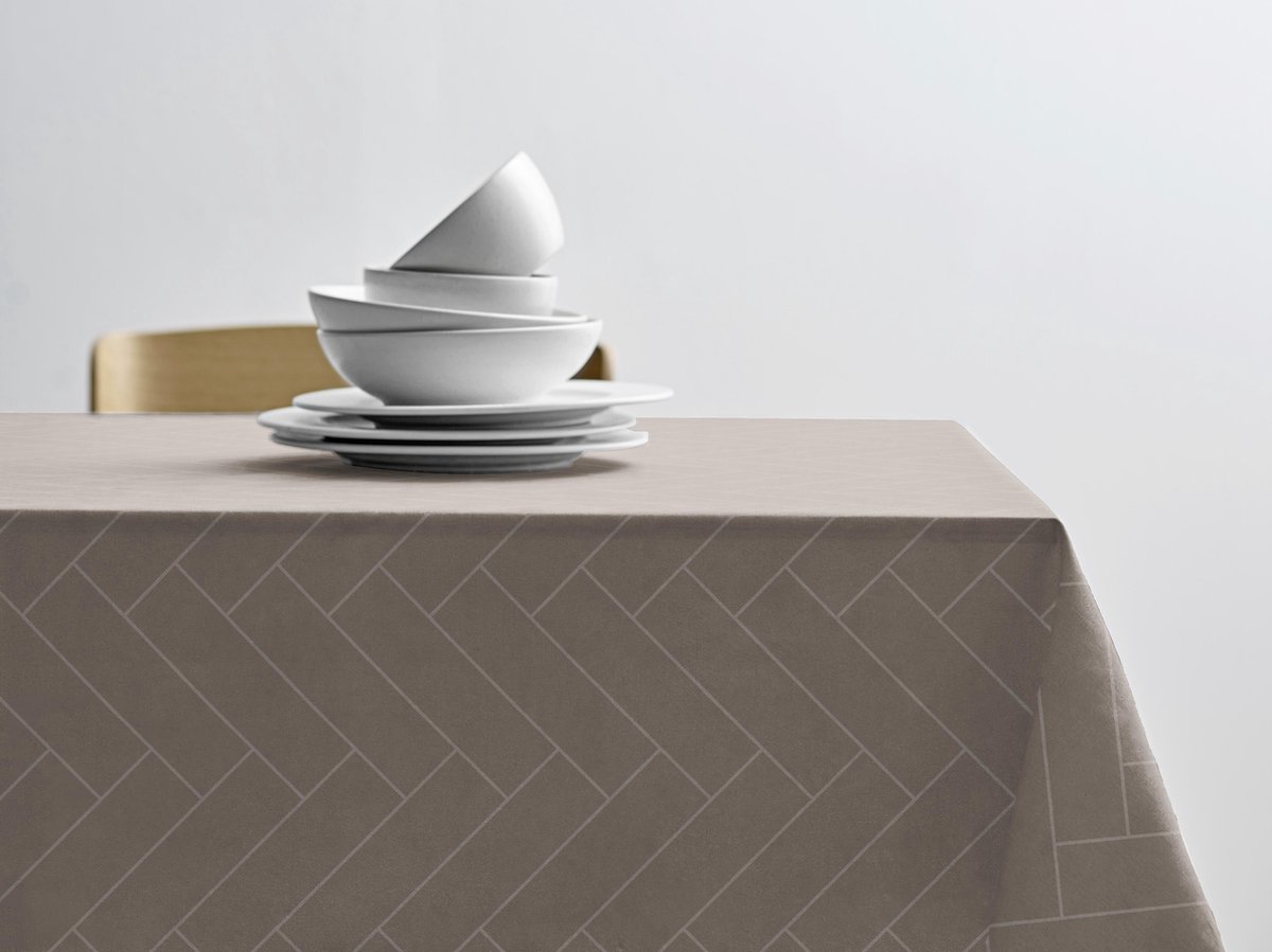Södahl Tiles Damast tafelkleed - 220 x 320 cm - 100% katoen damastweving - rechthoekig - tafellaken met klassieke visgraatpatronen - taupe
