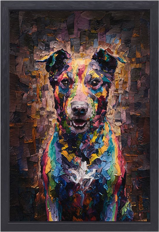 Portrait de chien - Tableaux Animaux - Peinture sur toile Expressionnisme abstrait - Décoration murale moderne - Toile de Décoration murale avec cadre - Toile de Décoration murale avec cadre 100x150 cm