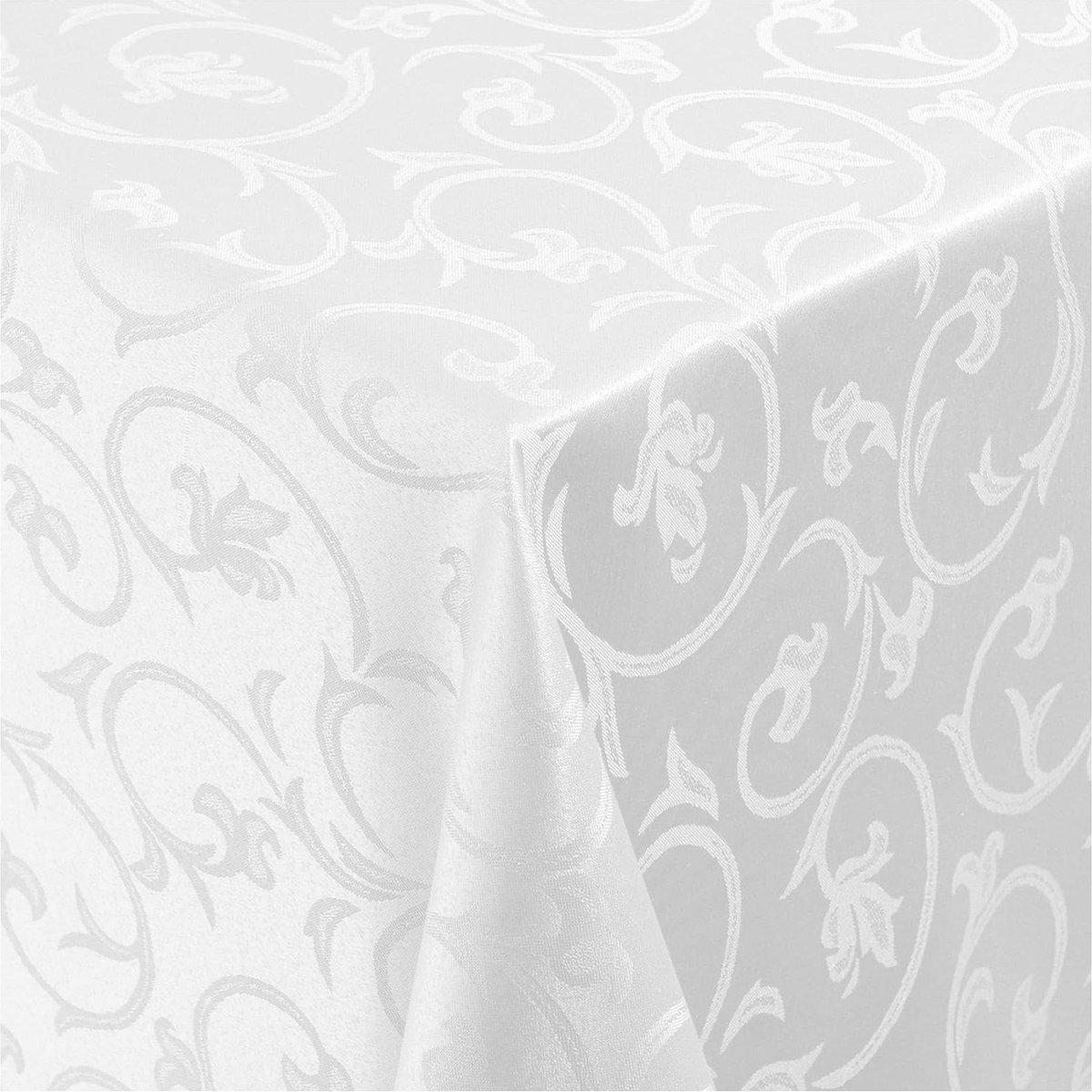 Tafelkleed stof damast barok jacquard ranken design zoom vierkant - 130x250 cm - wit