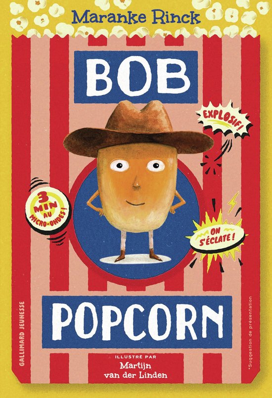 Boekomslag met een cartoon van een pinda met een cowboyhoed, 'Bob Popcorn' staat in grote letters.