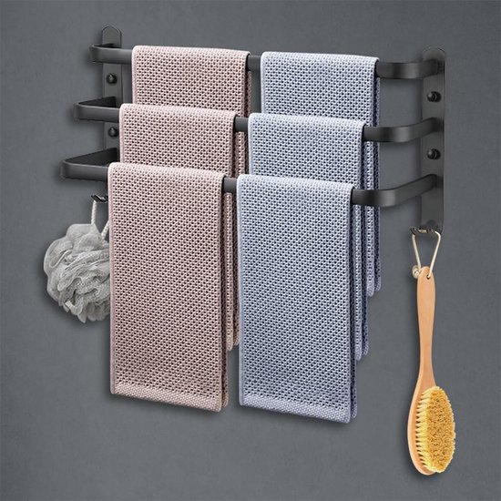 TOCAVE Handdoekenrek, Handdoekenrek Met Plank Witte Handdoekstang Wandgemonteerde Handdoekhouder Met Zwenkarm En Haken Voor Badkamer Keuken Hotel Dubbele Installatie