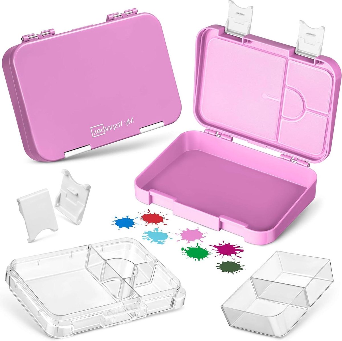 Bento Box Lunch Box with 4 + 2 Compartments - Ideal for Children's Lunch - Pink White