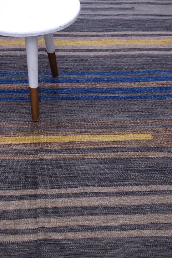 Tapis Blauw en laine tissée à la main à poils ras - Koho Afghan Modern Kilim 303x203 - 303x203cm - Moderne - Salon - Salon - Chambre - Salle à manger