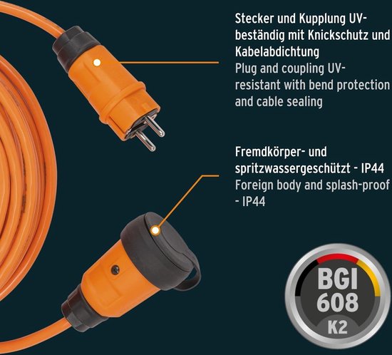 Hosszabbító Kábel 30m Kábellel H07BQ-F 3G2.5 Dugóval és Aljzatokkal 16A Ip44 Kemping Lakokocsi 609230