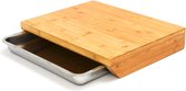 Bamboe snijplank 49x37x8 roestvrij staal opvangbak hout plank natuur - Groot formaat duurzaamheid.
