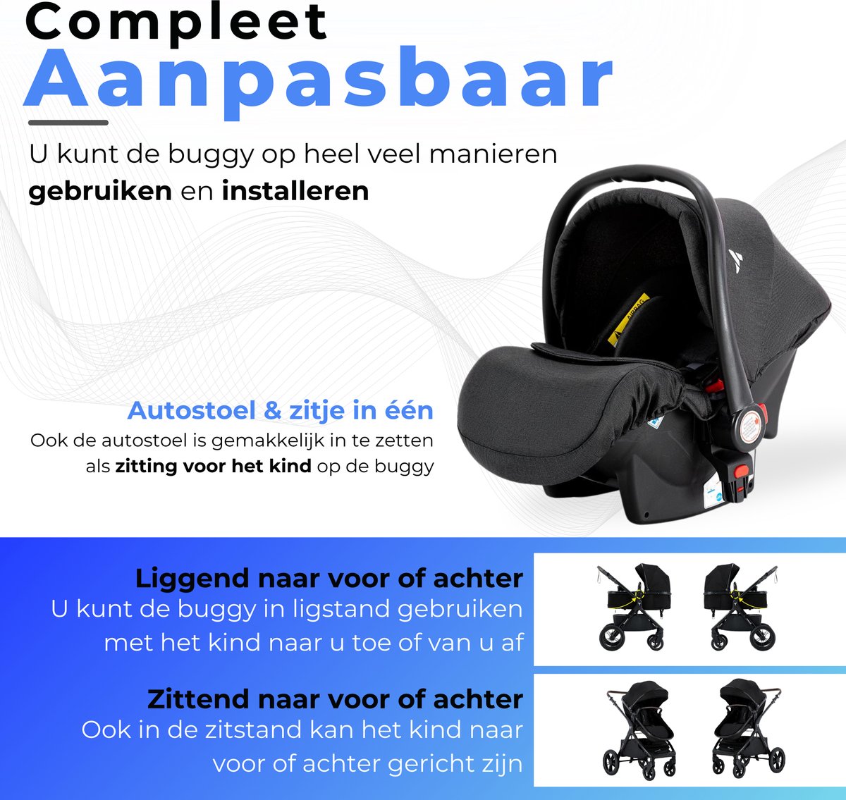 Lunola Mira X1 - Kinderwagen 3-in-1 - incl. autostoel - 0-20kg - XXL - Multifunctionele Buggy 3in1 - Grijs thumbnail 8