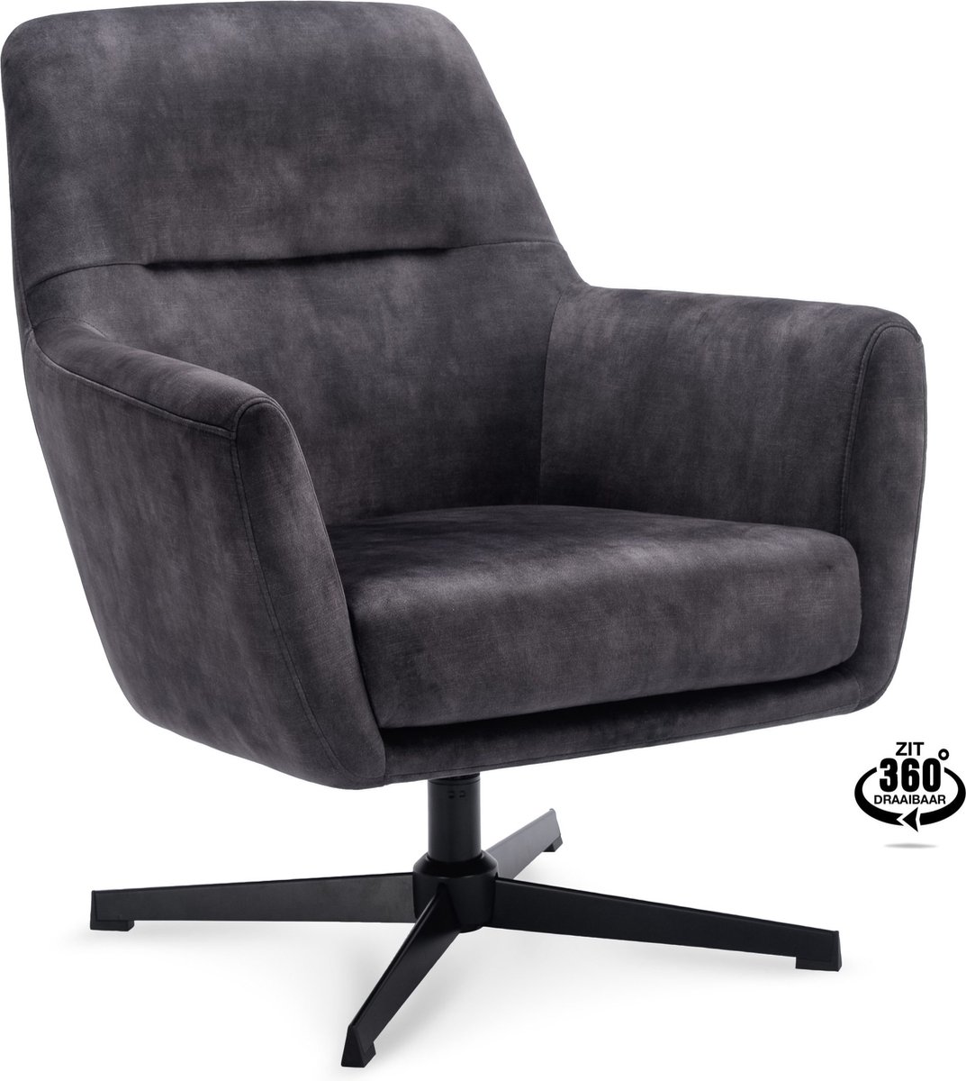 Icon Living - Fauteuil Espen - Velours Adore Anthracite - Draaivoet Zwart