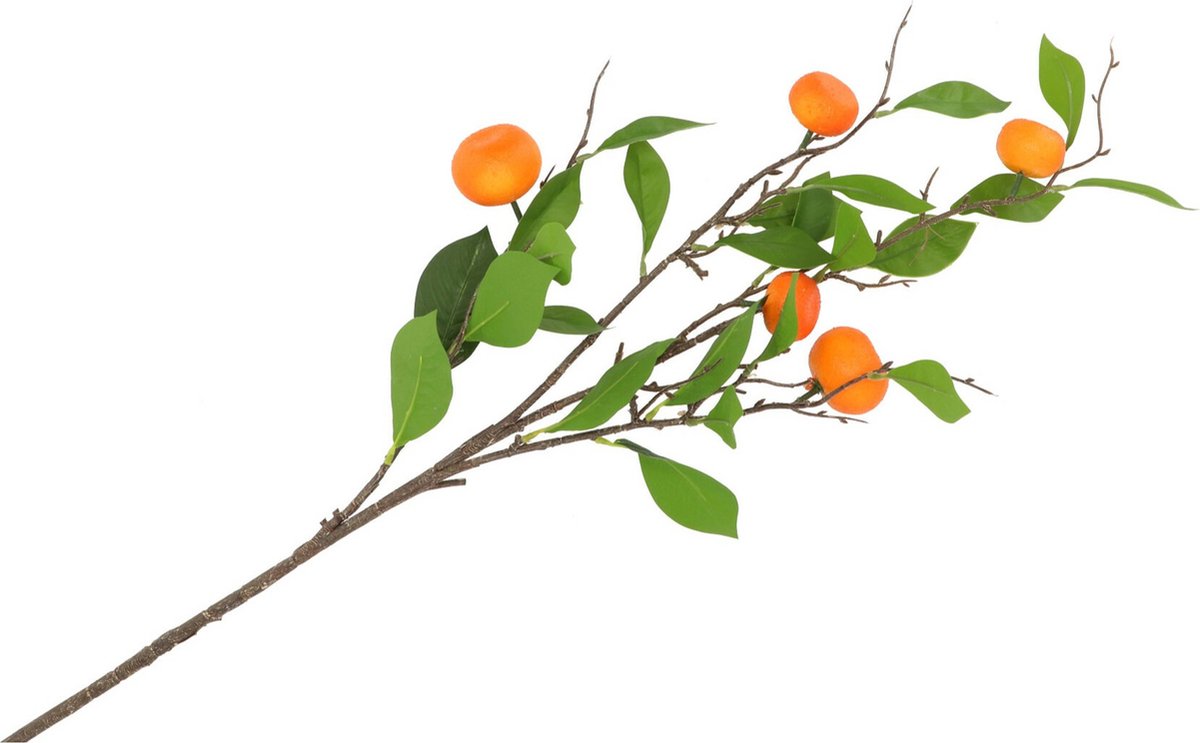 DK design Kunstbloem citrusfruit tak mandarijn/clementine - 80 cm - oranje - losse steel - Kunst zijdebloemen