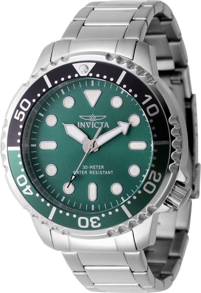 Invicta Pro Diver 47220 Heren Horloge - Waterdicht - Analoog - Quartz Uurwerk - Roestvrij Staal met groene Wijzerplaat - 48mm