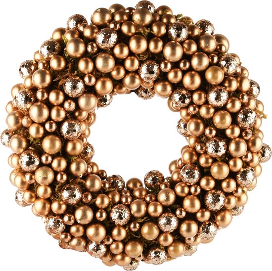 Décoratif | Couronne avec boules de Noël, or, PVC, 21x21x5cm | A245534