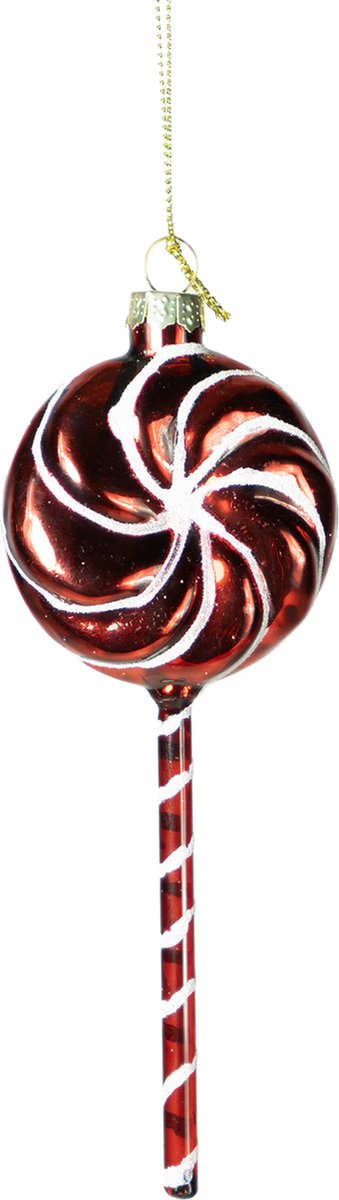 Dekoratief | Hanger lolly, rood/wit, glas, 6x2x16cm | A249071