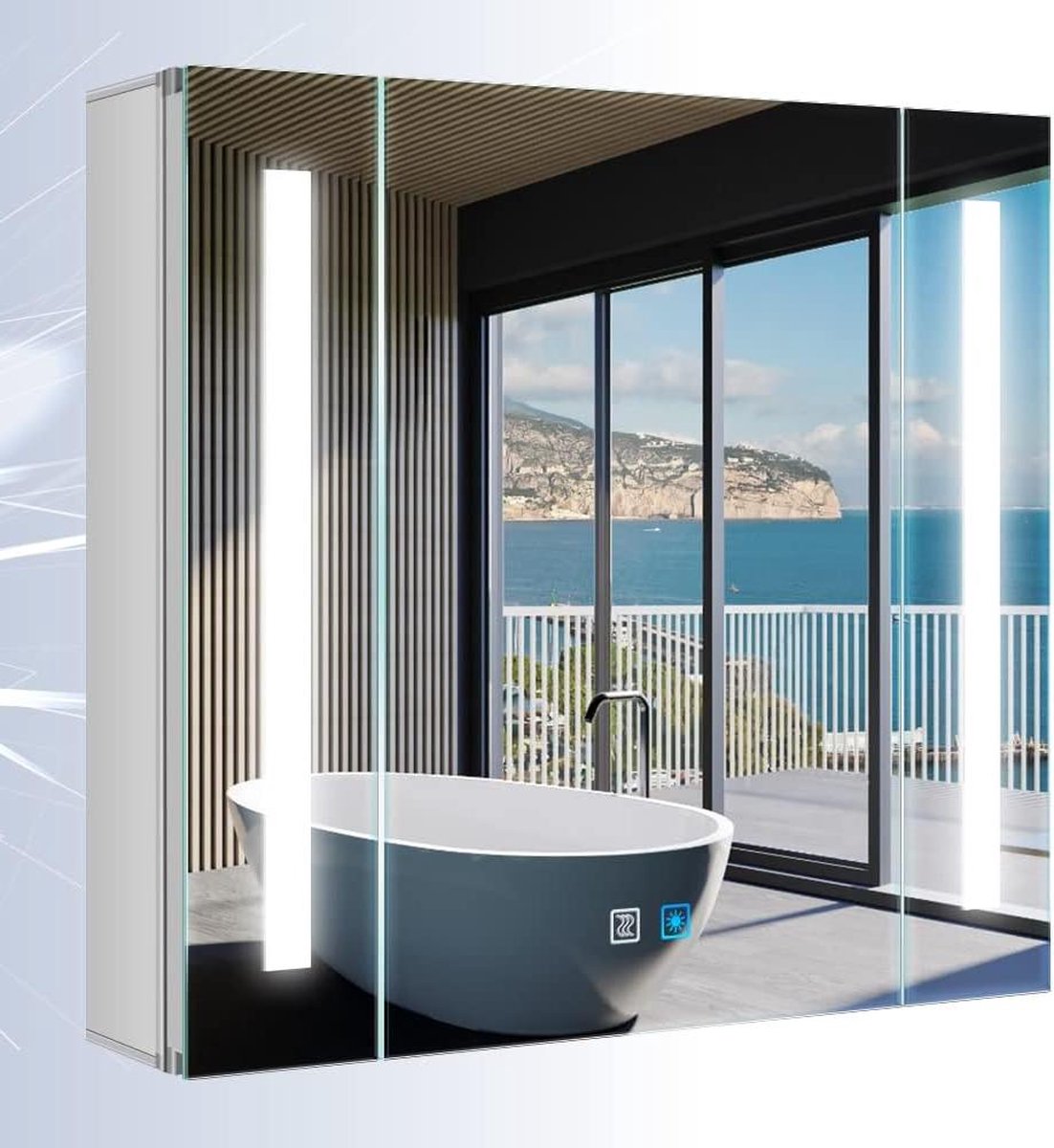 Armoire Salle De Bain Avec Miroir Et éclairage LED - 100 X 60 X 13 Cm - Anti-buée, Prise Intégrée, 3 Couleurs De Lumière