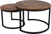 SensaHome Salontafel Set Rond - Antieke Ronde Houten Tafelset - Grote Tafel 58x40cm, Kleine Tafel 43x33cm - Hout