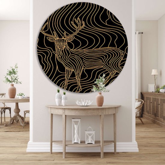 Cerf mural - Cercles muraux animaux - Lignes murales - Décoration murale classique - Forex - Décoration murale chambre cercle mural forex 100x100 cm