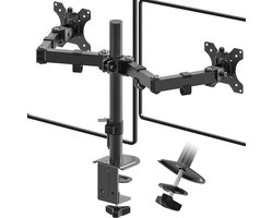 Hoogte verstelbare dubbele monitorarm standaard voor 13-32 inch ultrabreed schermen - kantelbaar - 90 graden draaibaar - 180 graden draaibaar - 360 graden draaibaar - VESA: 75 x 75-100 x 100