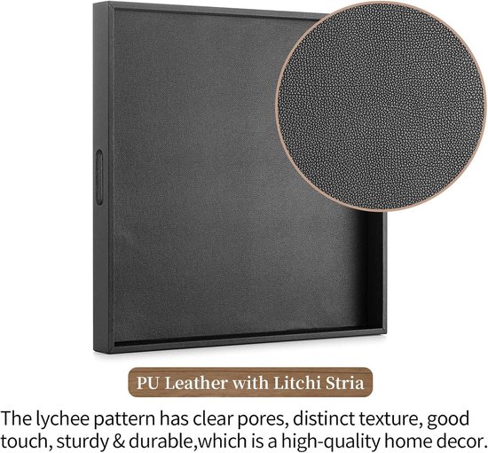 Close-up van de textuur van zwart PU-leer met lychee-patroon op het dienblad