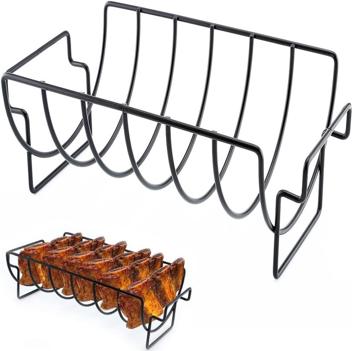 Rib rack roestvrij staal voor 6 ribben gas houtskoolbarbecues - oven vaatwasmachinebestendig 35 x 20 x 115