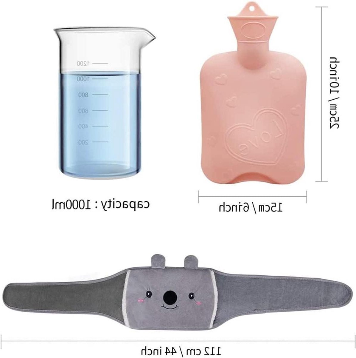 Bol.com Rubberen warmwaterkruik met zachte tailleovertrek - warmwaterkruik voor nek en schouders - rug, benen - kinderen, volwas... aanbieding