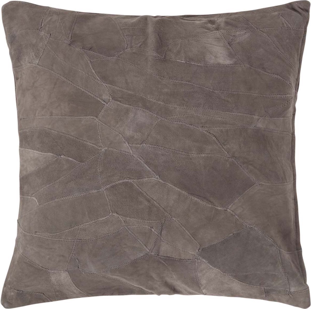 Homescapes Patchwork leren kussen grijs, 45x45 cm