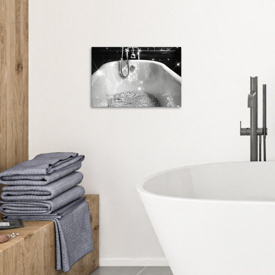 Canvas schilderij 30x20 cm - Wanddecoratie badkamer Badkuip - Glitters - Zwart wit - Badkamer - Muurdecoratie WC - Decoratieve accessoires - Toilet muur decoratie - Schilderijen op canvas