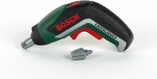 Bosch Ixolino II speelgoed schroevendraaier in groen, zwart en rood, met een losse grijze bit.