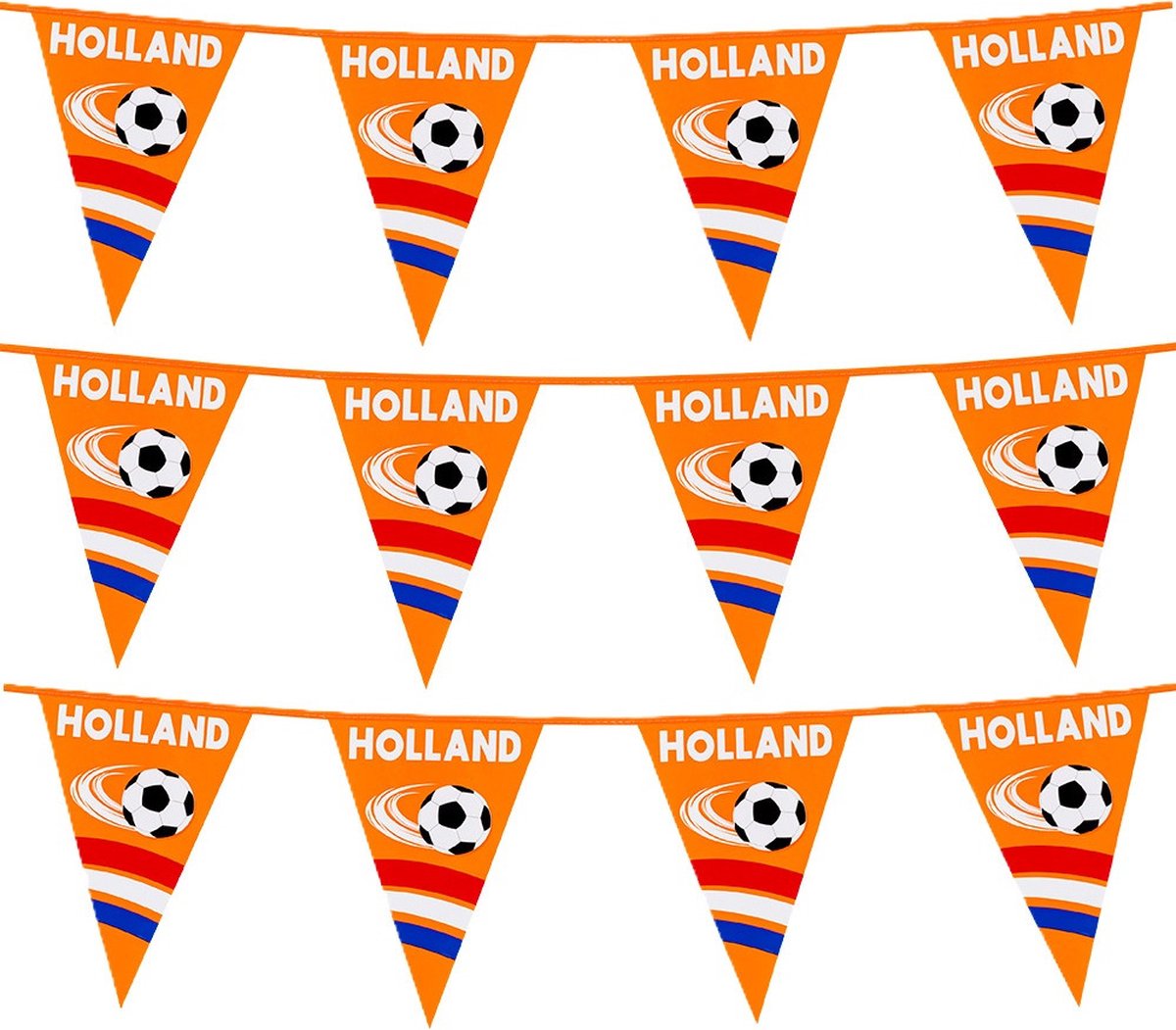 Boland Vlaggenlijn feestslinger - 3x - oranje/holland met voetbal - 6 meter - 15 vlaggen - kunststof