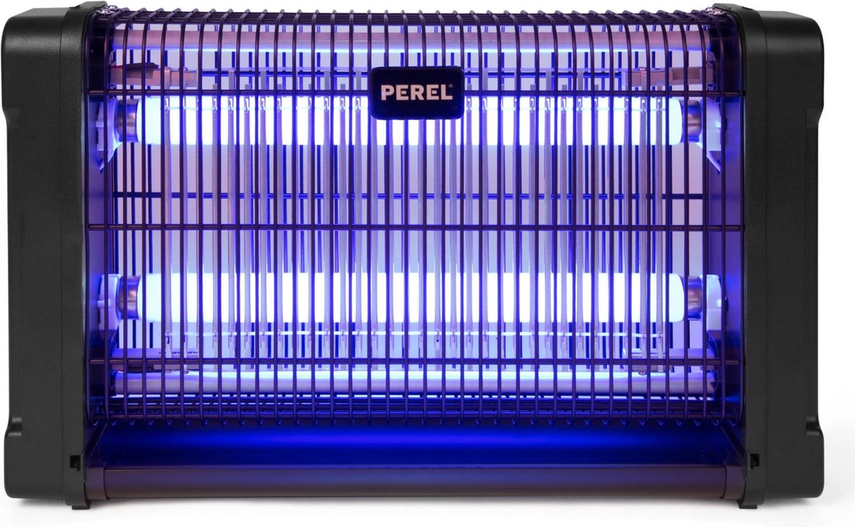 Bol.com Perel Elektrische UV insectenverdelger binnen, 2800V spanningsrooster, stille vliegenlamp met verwijderbare metalen opva... aanbieding