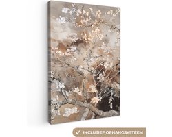 Canvas schilderij 40x60 cm - Wanddecoratie Amandelbloesem - Kunst - Van Gogh - Beige - Abstract - Muurdecoratie woonkamer - Slaapkamer decoratie - Kamer accessoires - Schilderijen op canvas