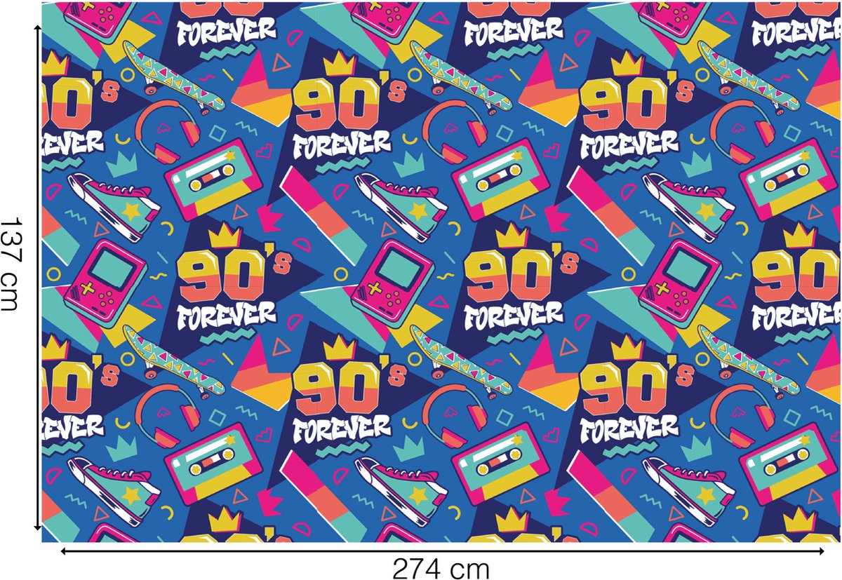 Fiestas Guirca - Papieren tafelkleed 90's Forever - 137 x 274 cm