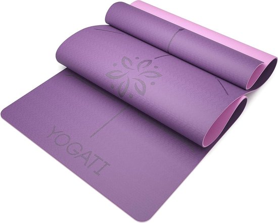 Milieuvriendelijke yogamat - TPE non-slip en dikke yogamat - YOGATI met body alignment lines - Perfect Pilates mat voor workout oefening Gym en Fitness. — afbeelding 3