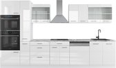 Meuble de cuisine complet Vicco R- Line, Wit brillant/Blanc/ Wit, 350 cm avec meuble haut, sans plan de travail
