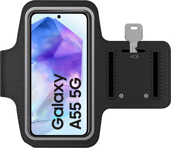 Foto: Sportarmband geschikt voor samsung galaxy a55 hardloop telefoonhouder armband sportband zwart