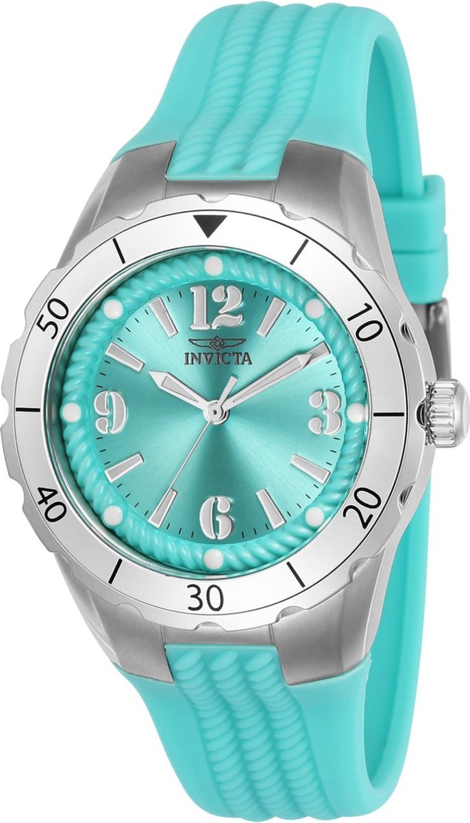 Invicta Angel 24124 Dames Horloge - Waterdicht - Analoog - Quartz Uurwerk - Roestvrij Staal met blauwe Wijzerplaat - 38mm