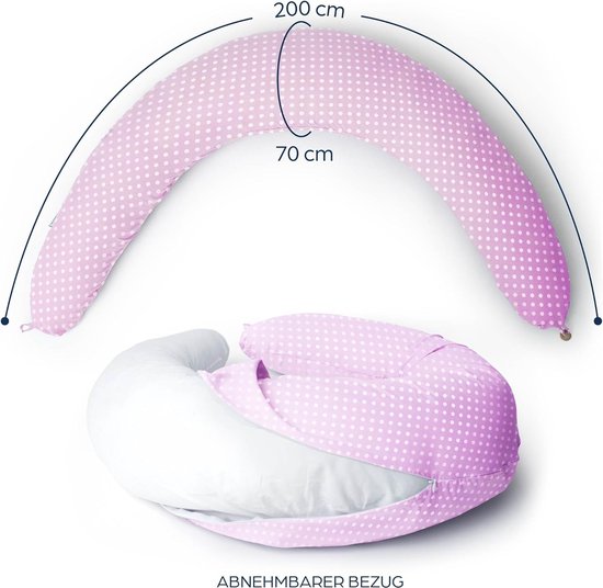 XXL Zwangerschapskussen en voedingskussen, zijslaapkussen met overtrek van 100% katoen, wasbaar comfortkussen voor volwassenen, steunkussen voor volwassenen, voedingskussen, XXL (200 cm x 70 cm) van Niimo — afbeelding 2