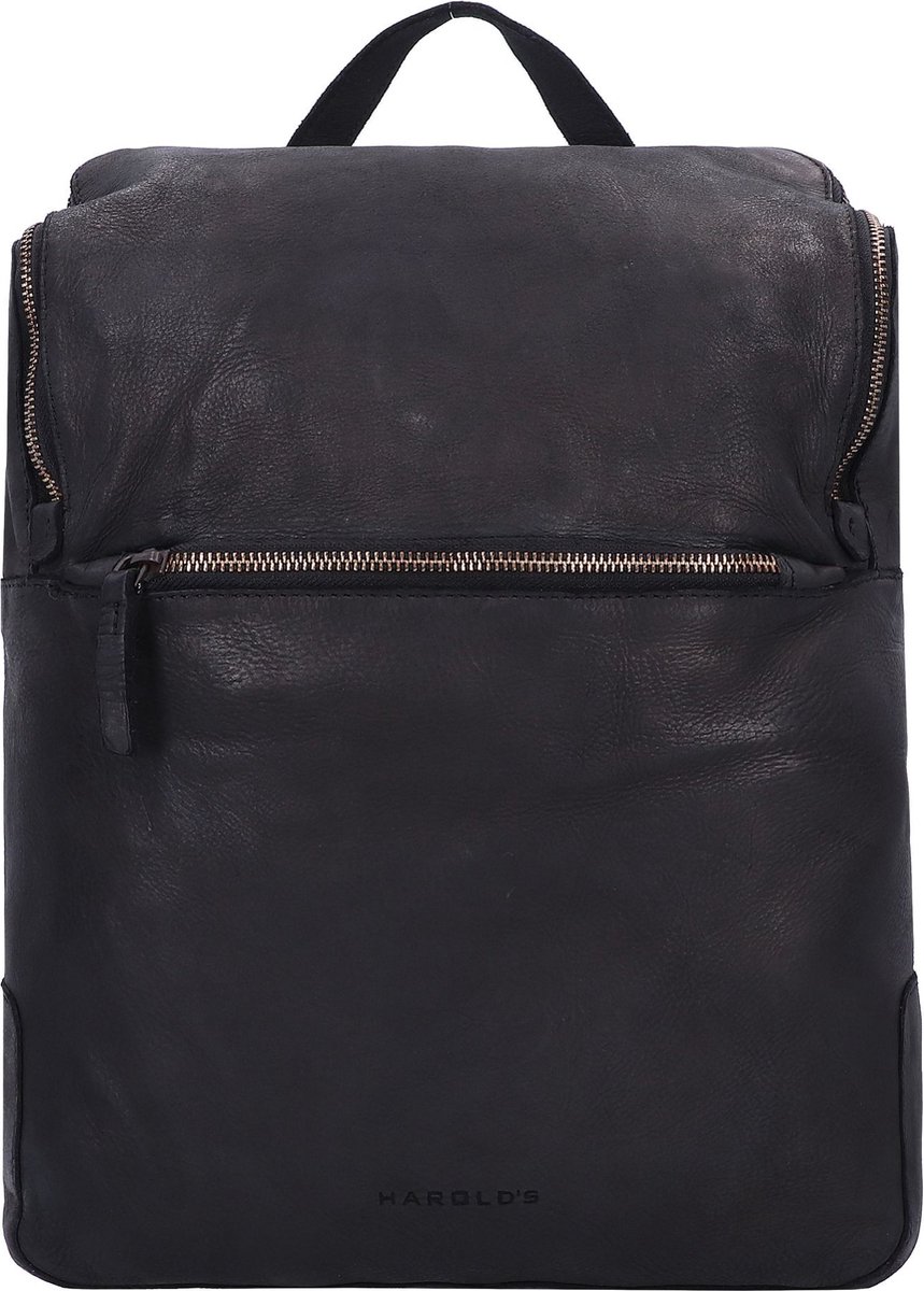 HAROLD'S Leren Laptop rugzak Rugzak met laptopvak Submarine Notebook Backpack Black Zwart