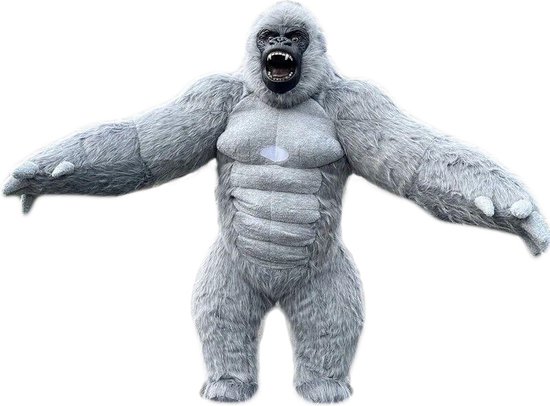 KIMU® Groot Opblaas Kostuum Gorilla Grijs - 2.6m Opblaasbaar Pak - Apenpak Mascotte Opblaaspak - Opblaasbare Aap Dierenpak Kong Volwassenen Festival