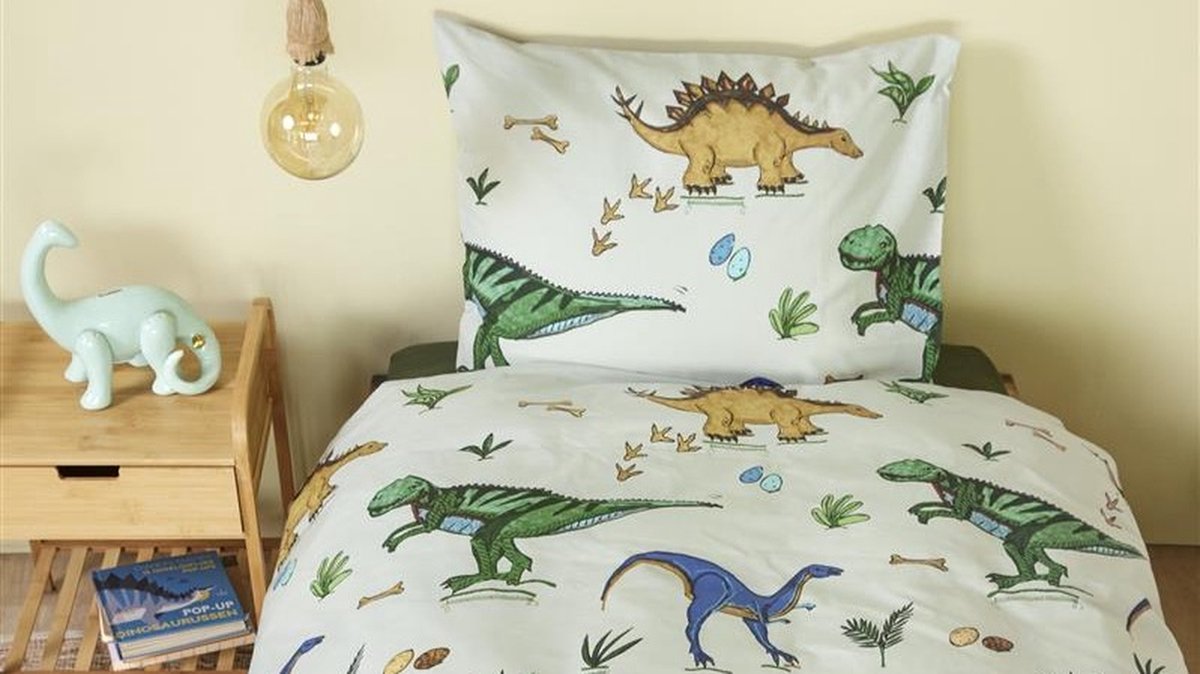 Beddinghouse Kids Happy Dinos dekbedovertrek - Eenpersoons - 140x200 - Groen