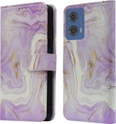 iMoshion Hoesje Geschikt voor Motorola Moto G04 / Moto G24 Hoesje Met Pasjeshouder - iMoshion Design Bookcase smartphone - Paars / Purple Marble