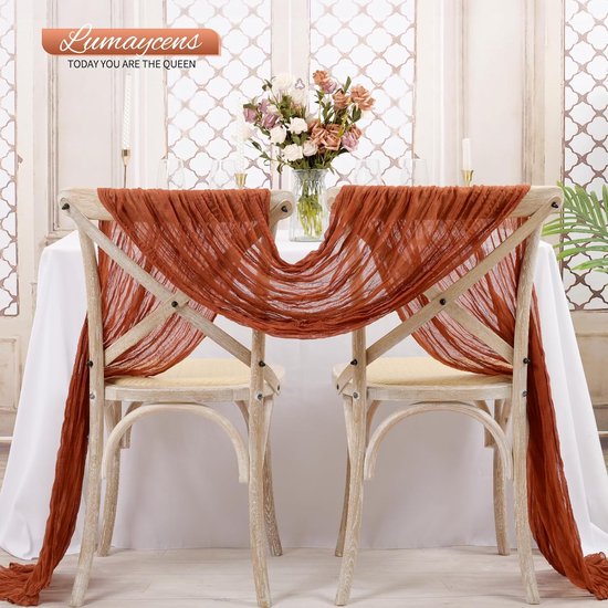 AUAUY Tafelloper, 2 stuks terracotta kaasdoek, tafelloper, boho-gaas, kaasdoek, tafelloper, rustieke doorzichtige loper, tafelkleed voor boho, bruiloftsdecoratie, verjaardagsfeest, 90 x 300 cm